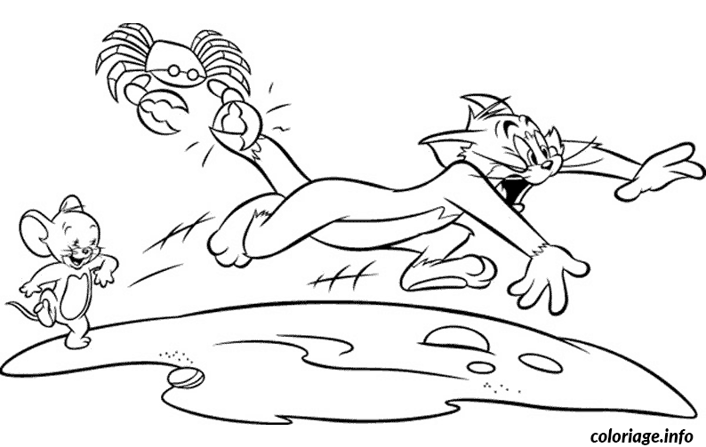 Coloriage Un crabe pince la queue de tom - Crabe à imprimer