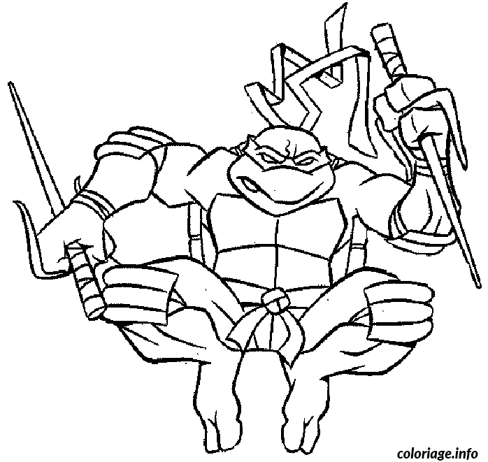 Coloriage Les quatre Tortues Ninja en combat - Tortue à imprimer