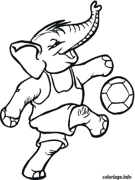 Coloriage Éléphant qui joue au foot - Éléphant à imprimer