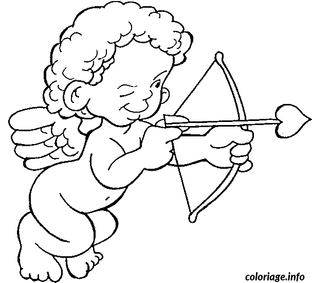 Coloriage St valentin cupidon tire une flèche - Cupidon à imprimer