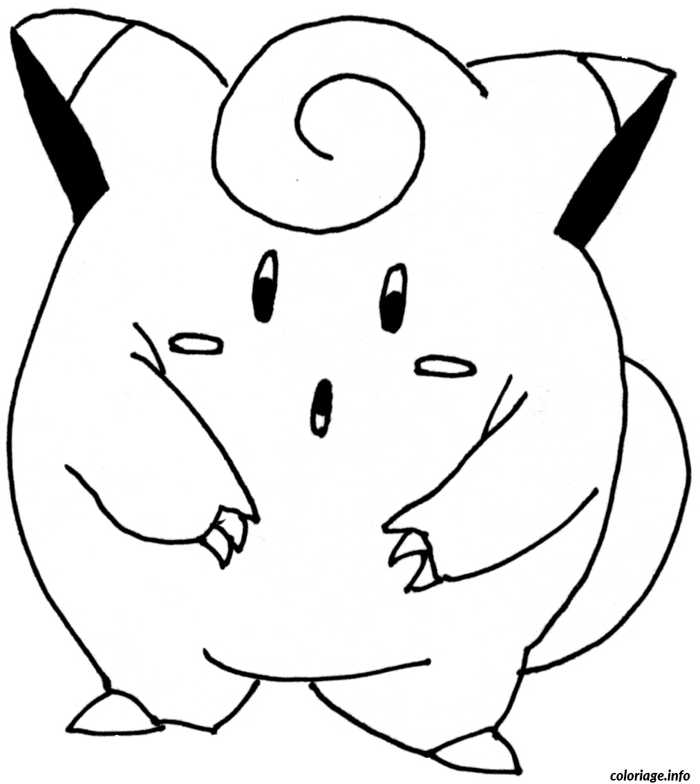 Coloriage Clefairy dressé sur ses pattes roses - Pokémon à imprimer