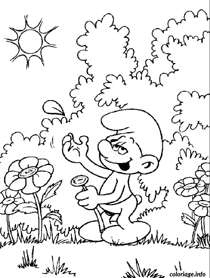 Smurf Holding a Daisy coloring page to print