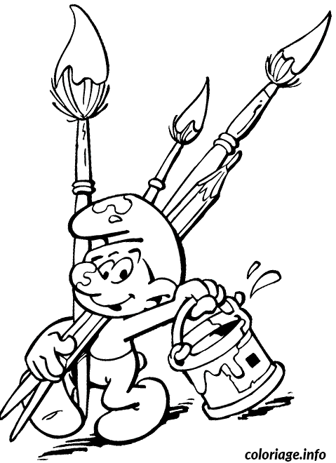 Coloriage Schtroumpf avec des grands pinceaux - Schtroumpf à imprimer