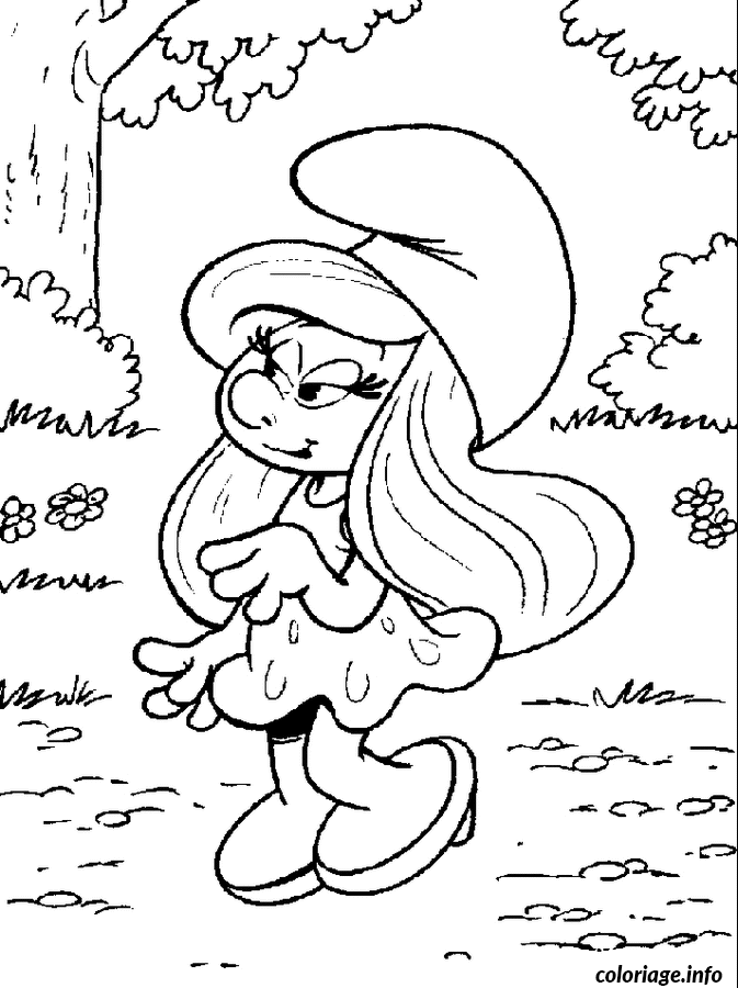 Coloriage Schtroumpfette en forêt - Schtroumpf à imprimer