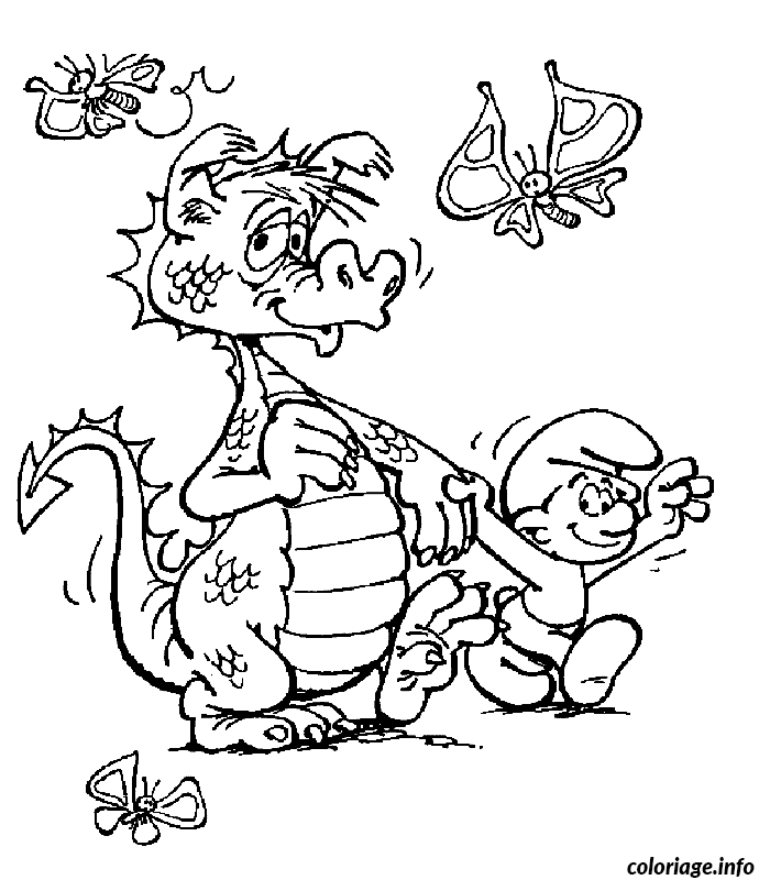 Dibujo de Dragon et schtroumpf para colorear