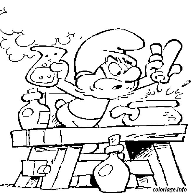 Coloriage Grand schtroumpf prepare une potion - Schtroumpf à imprimer