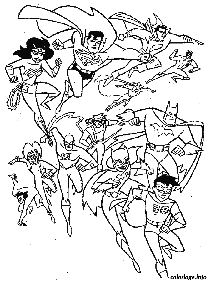 Coloriage Superman avec ses copains super héros - Super héros à imprimer