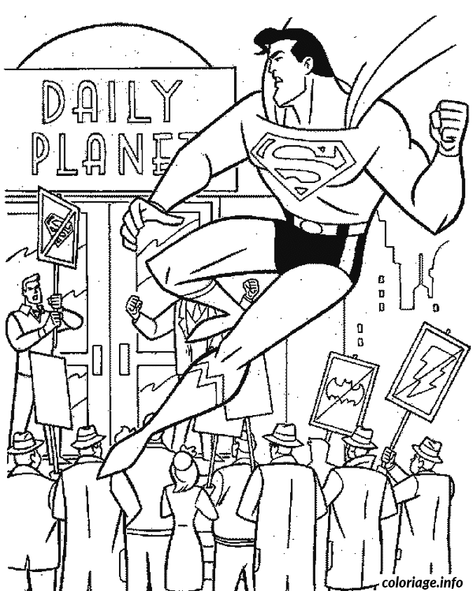 Coloriage Superman devant le daily planet - Superman à imprimer