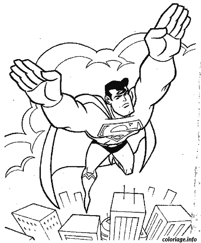 Coloriage Superman vol au dessus des gratte ciels - Superman à imprimer