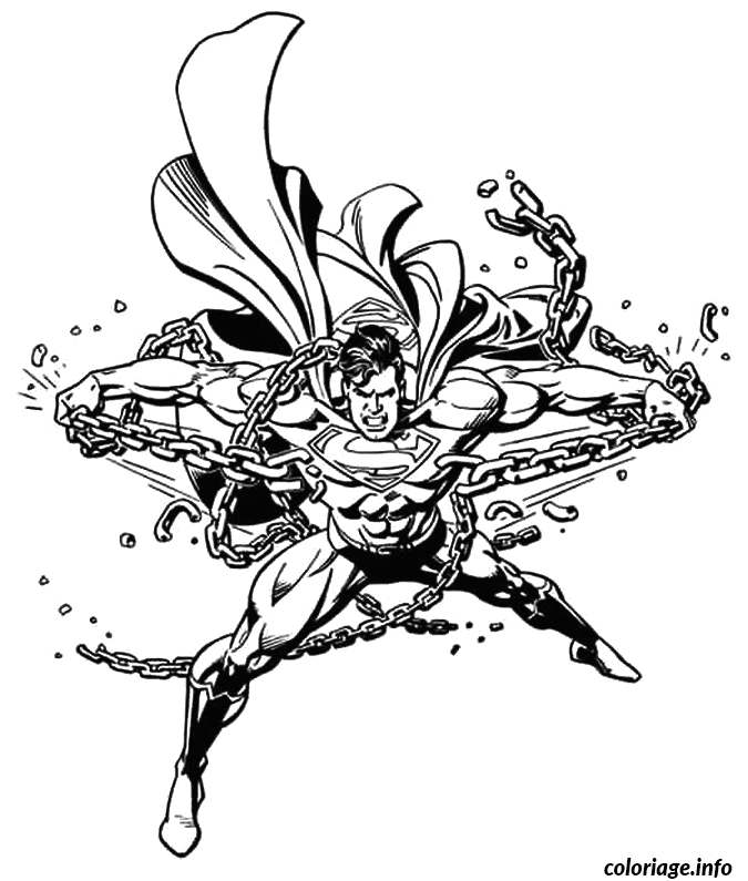 Coloriage Superman casse ses chaines - Superman à imprimer