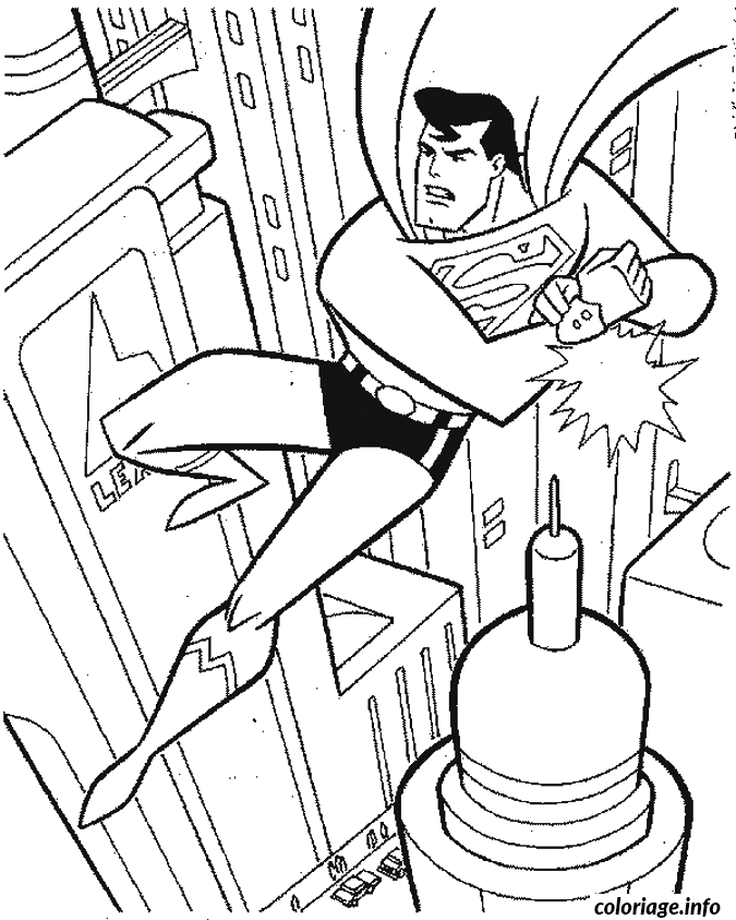 Ausmalbild Superman fliegt über die Stadt zum Ausdrucken