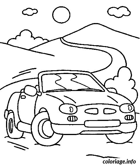 Coloriage Voiture sur la route - Voiture à imprimer