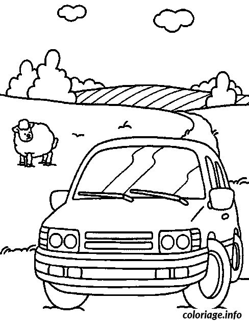 Coloriage Voiture dans un pre - Voiture à imprimer
