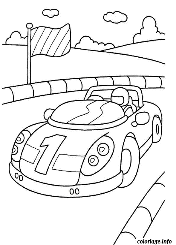 Coloriage Bolide de compétition en pleine accélération - Voiture de course à imprimer