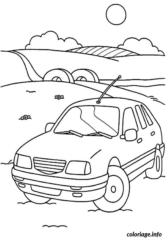 Coloriage Voiture dans un champs - Voiture à imprimer