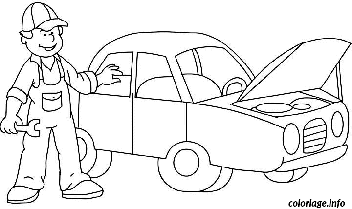 Coloriage Mecanicien repare une voiture - Voiture à imprimer