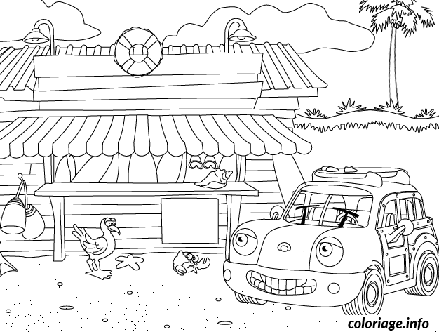 Coloriage Voiture a la plage - Voiture à imprimer