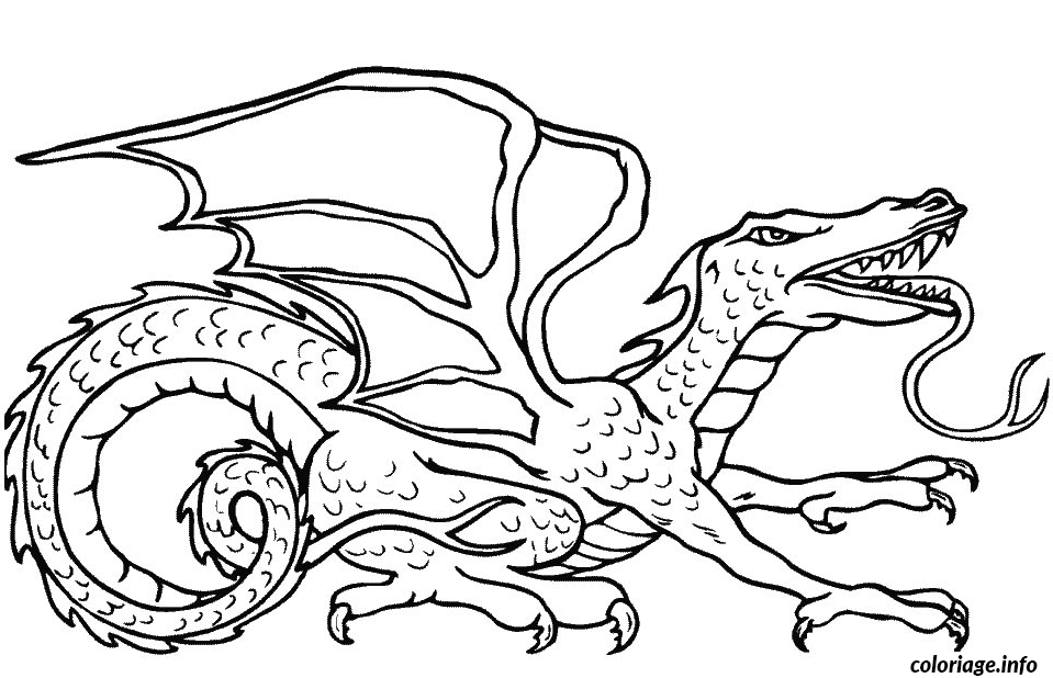 Coloriage Dragon qui tire sa langue - Dragon à imprimer