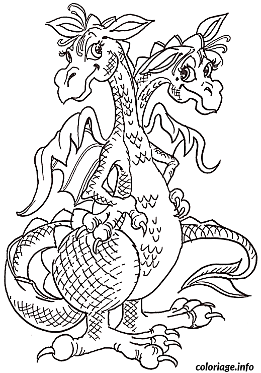 Coloriage Dragon a 2 têtes - Dragon à imprimer