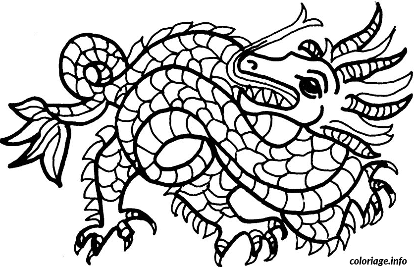 Coloriage Dragon avec des ecailles - Dragon à imprimer