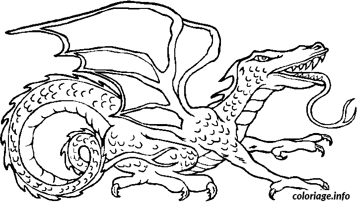 Coloriage Dragons avec langue de serpent - Dragons à imprimer