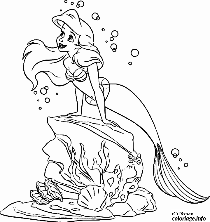 Coloriage Créature Marine Légendaire aux Cheveux Longs - Sirène à imprimer