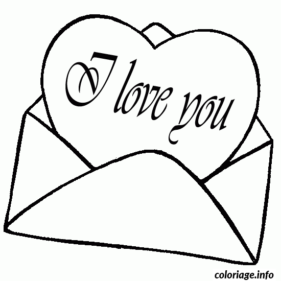 Coloriage Lettre d'amour avec cœur à colorier - Dessin à imprimer