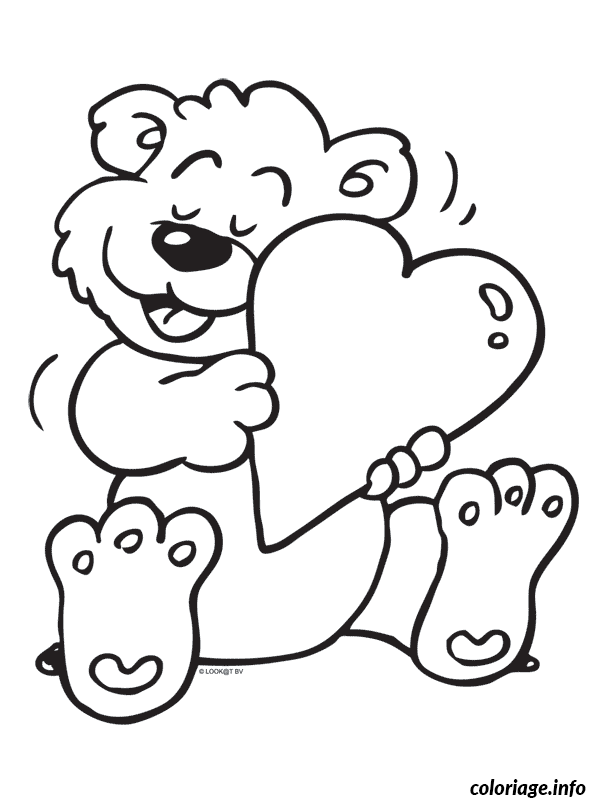 Coloriage Ourson tenant un grand cœur - Dessin à imprimer