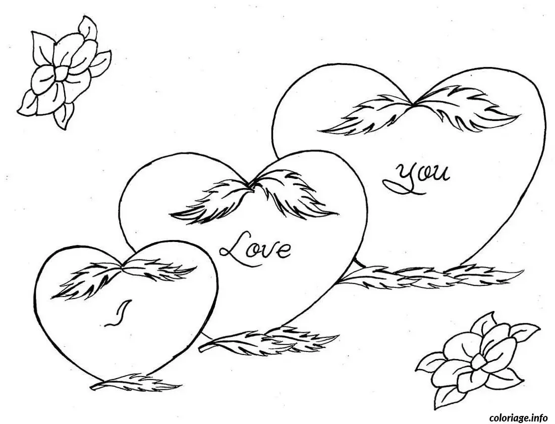 Coloriage Cœurs et roses en composition amoureuse - Dessin à imprimer