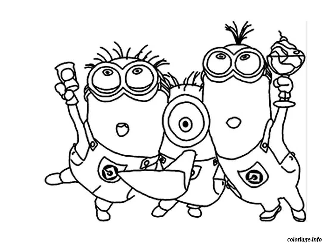 Coloriage Dessin les trois minions - Minions à imprimer