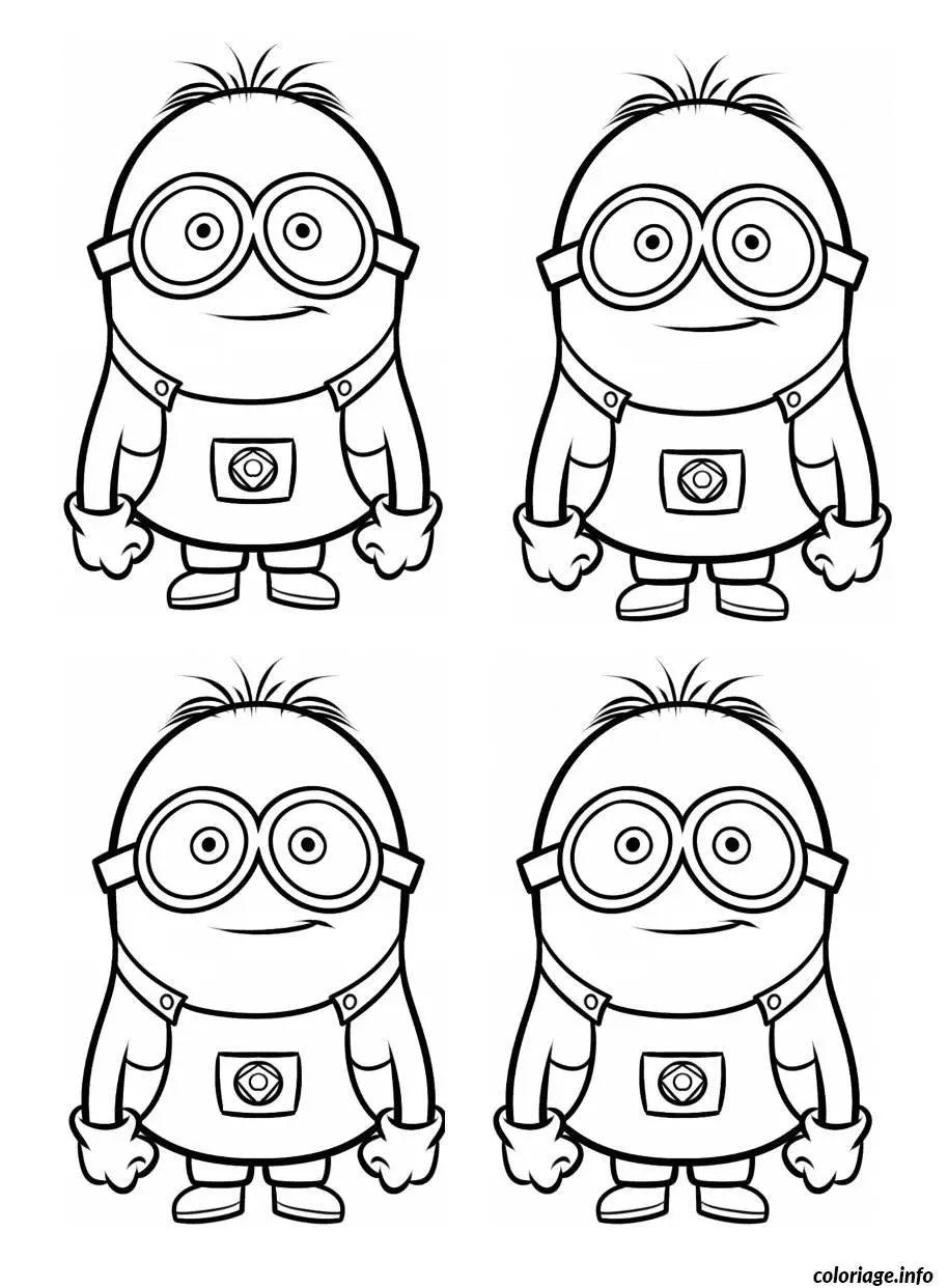 Coloriage Dessin quatre minions - Minions à imprimer