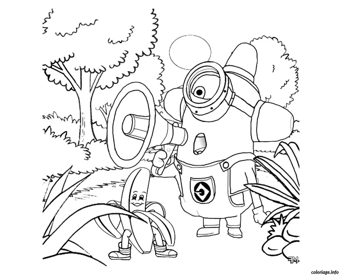 Coloriage Dessin minion dans la forêt - Dessin à imprimer