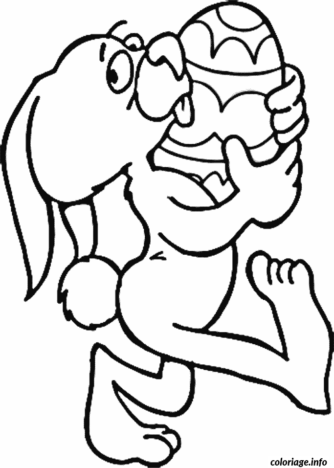 Coloriage Pâques lapin qui porte un gros œuf - Pâques à imprimer