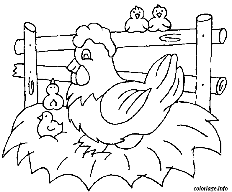 Coloriage Pâques poule qui couve - Pâques à imprimer