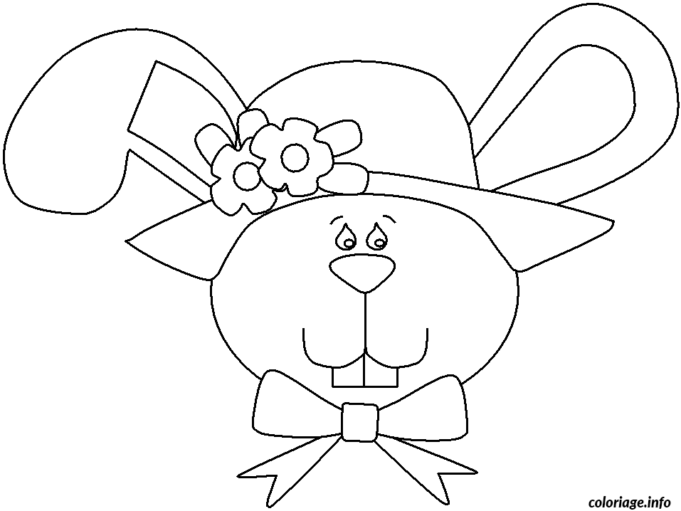 Coloriage Pâques tête de lapin avec un chapeau - Pâques à imprimer