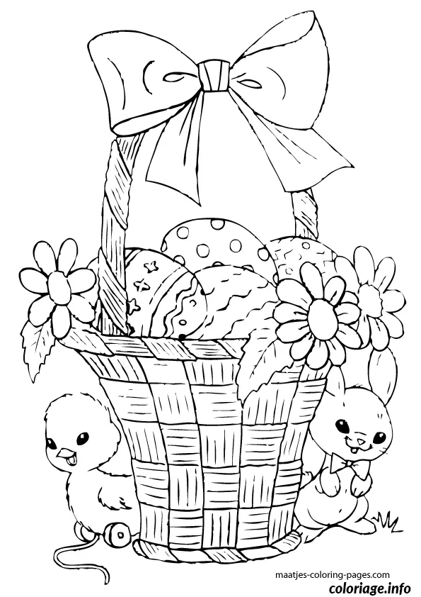 Coloriage Scène printanière de Pâques avec lapins - Dessin à imprimer