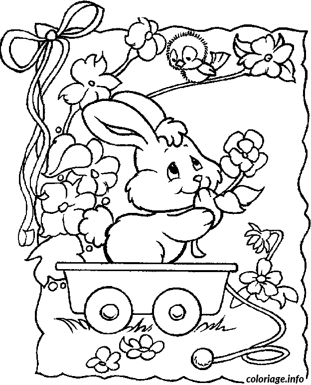 Coloriage Scène de Pâques champêtre - Personnages festifs - Dessin à imprimer