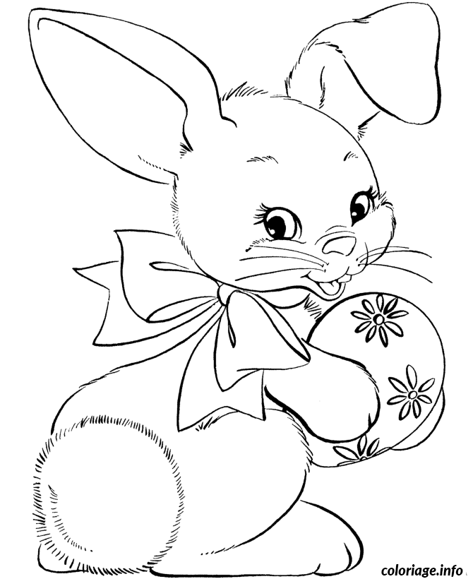 Coloriage Lapin de Pâques avec œufs décorés - Dessin à imprimer