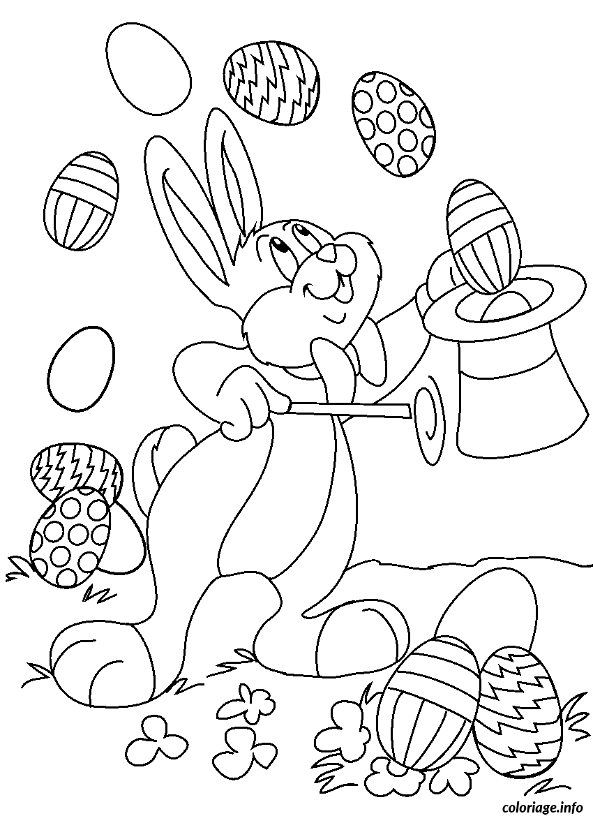 Coloriage Lapin de Pâques festif à décorer - Dessin à imprimer