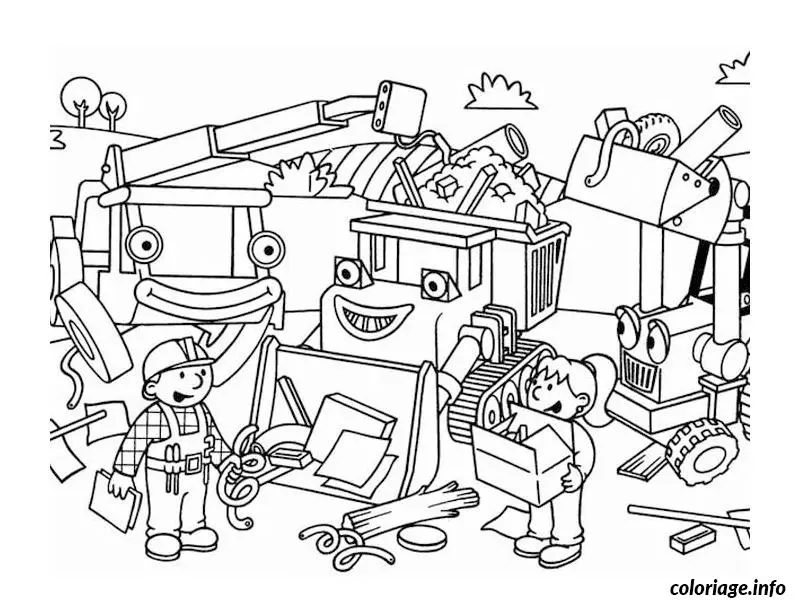 Coloriage Bob le bricoleur et son équipe sur le chantier - Bob le bricoleur à imprimer