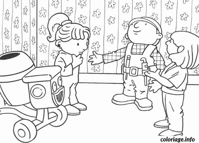 Coloriage Bob le Bricoleur réparant une maison - Bob le bricoleur à imprimer