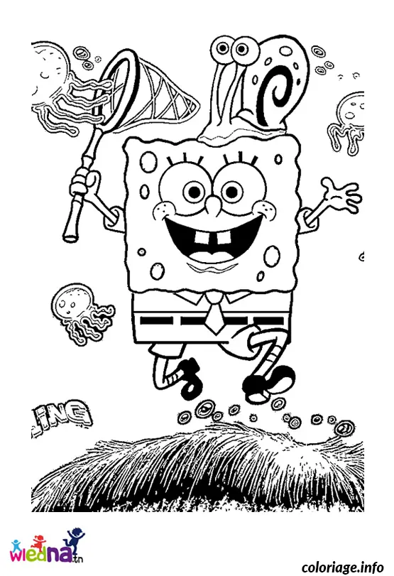 Kleurplaat SpongeBob en Patrick in de oceaan om te printen