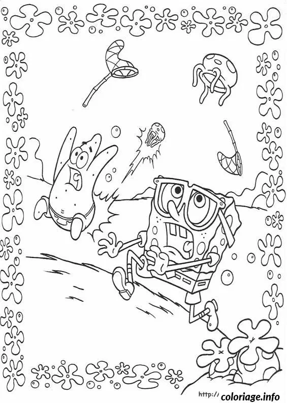Coloriage Bob l'Éponge avec Patrick et Crabes - Bob l'éponge à imprimer