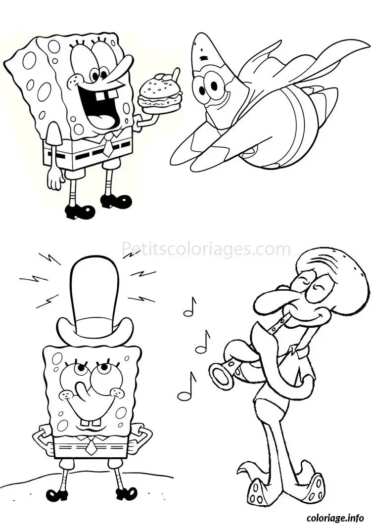 Coloriage Bob l'Éponge avec ses amis marins - Bob l'éponge à imprimer