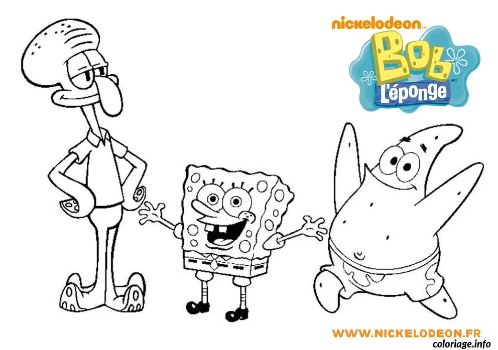 Coloriage Bob l'Éponge souriant avec Patrick - Bob l'éponge à imprimer