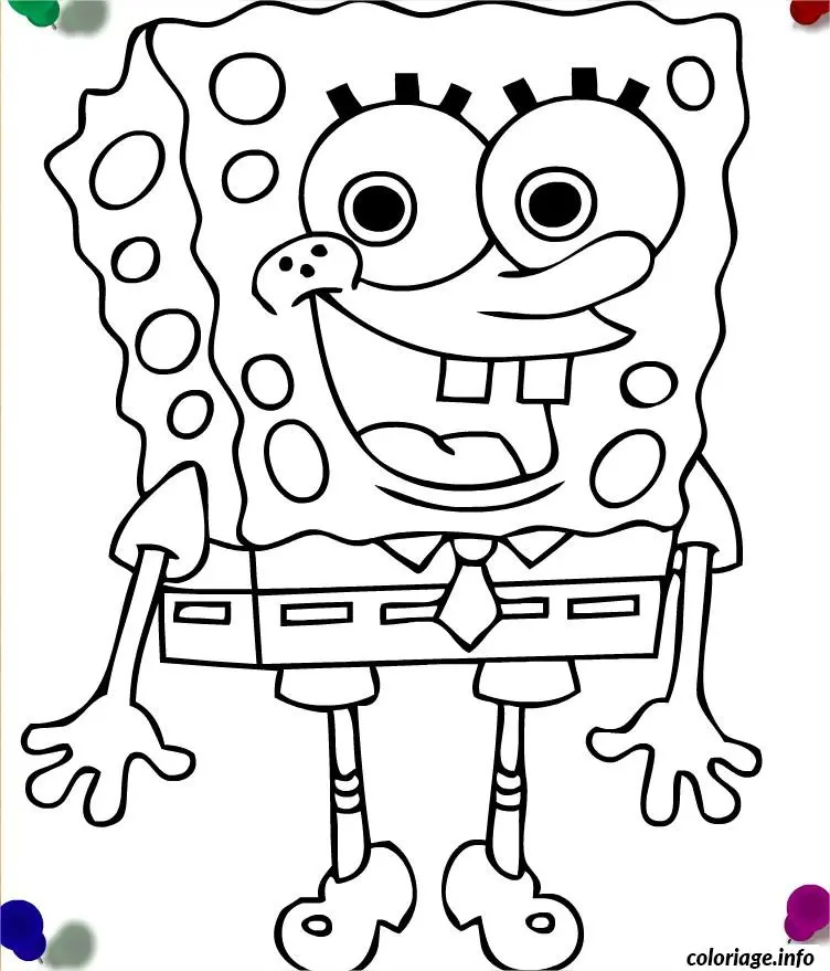 Smiling SpongeBob SquarePants with His Friends coloring page to print