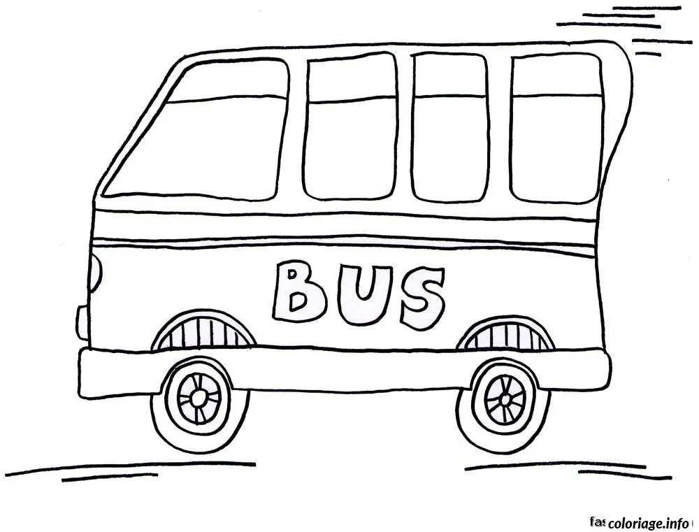 Coloriage Bus scolaire jaune roulant sur la route - Dessin à imprimer