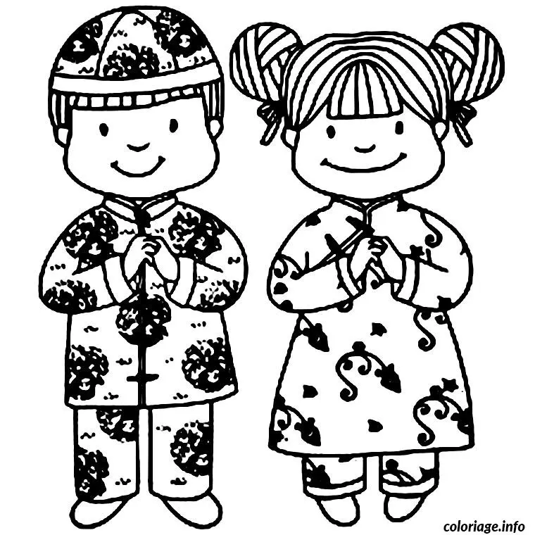 Coloriage Enfants chinois - Enfants à imprimer