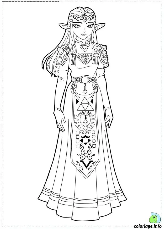 Coloriage Zelda Princesse en tenue royale élégante - Dessin à imprimer