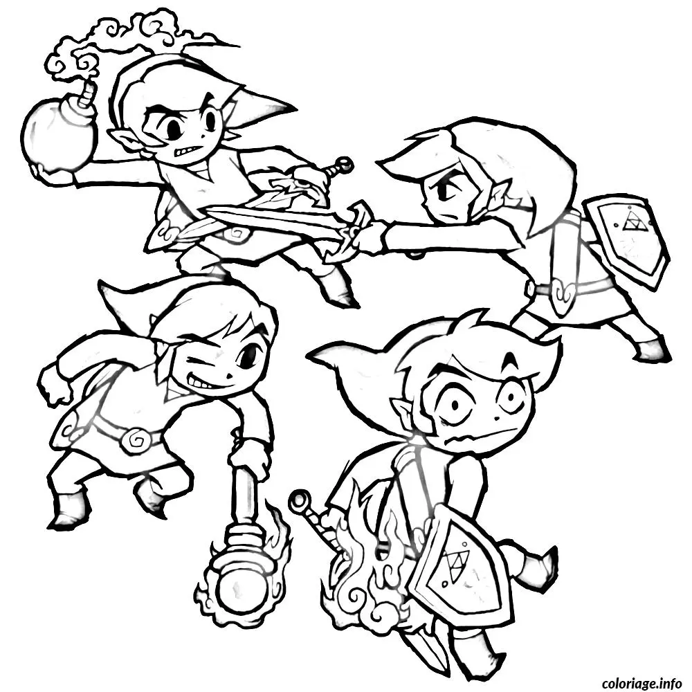Coloriage Link explorant un donjon mystérieux Zelda - Dessin à imprimer